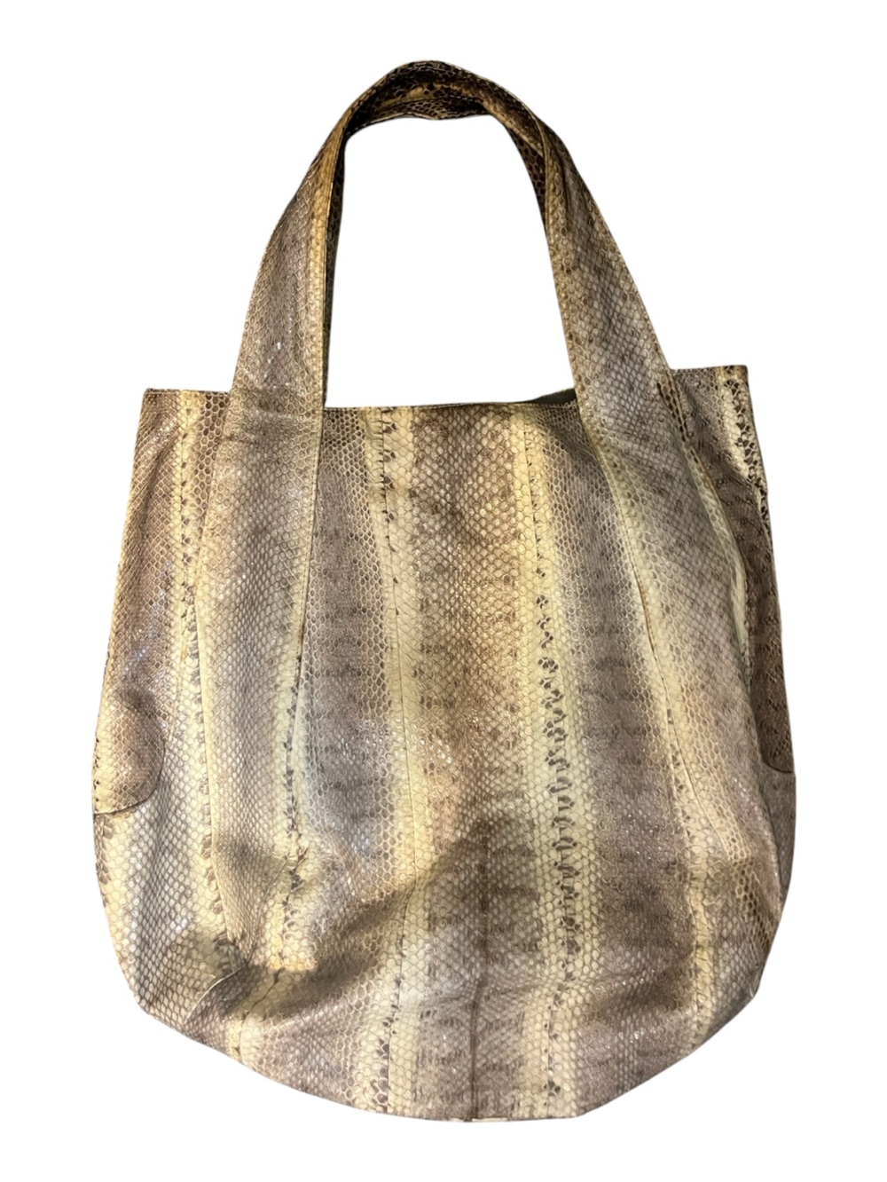 Neutral Snake-Print Tote Bag in Beige and Brown